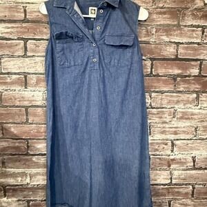 Anne Klein Jeans Womens 4 Blue Chambray Sleeveless Shirt Dress High Low